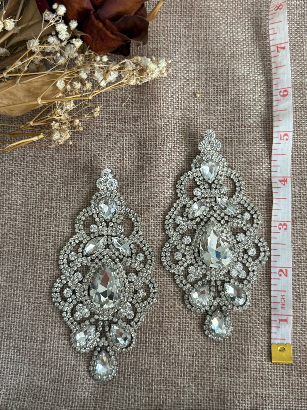 Crystal Teardrop Statement Earrings - Silver Rhinestone